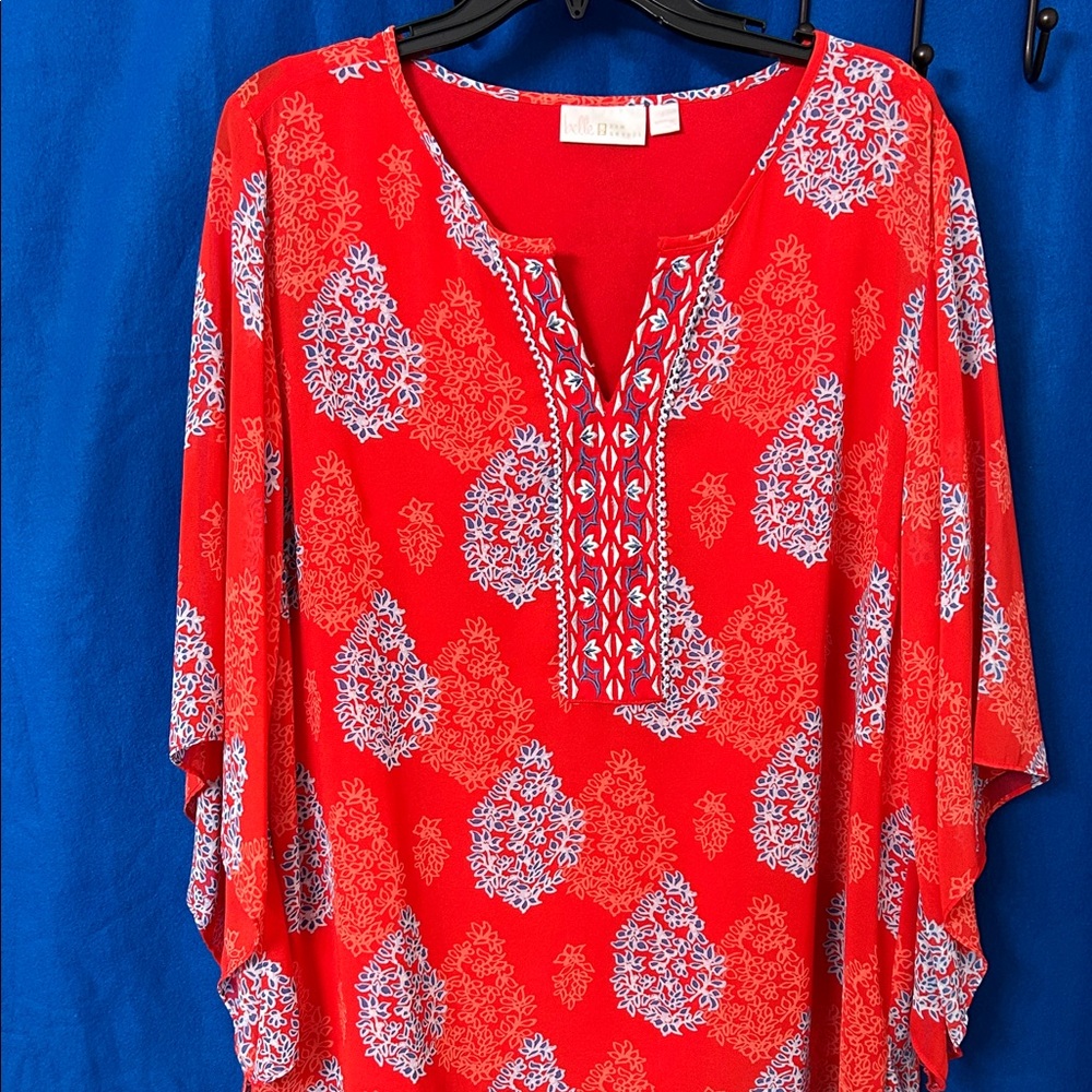 Belle by Kim Gravel Red and White Blouse